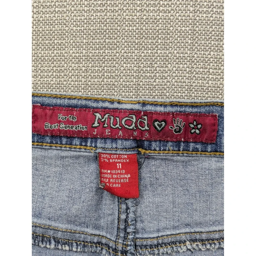 Mudd Y2K Denim Mini Skirt Rhinestone Low Rise 2000s McBling Juniors 11